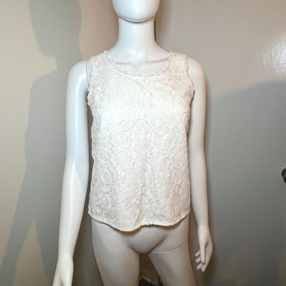 Vintage Langtry White Layered Lace Top M - Coquette 80s 90s Cottage Boho Prairie